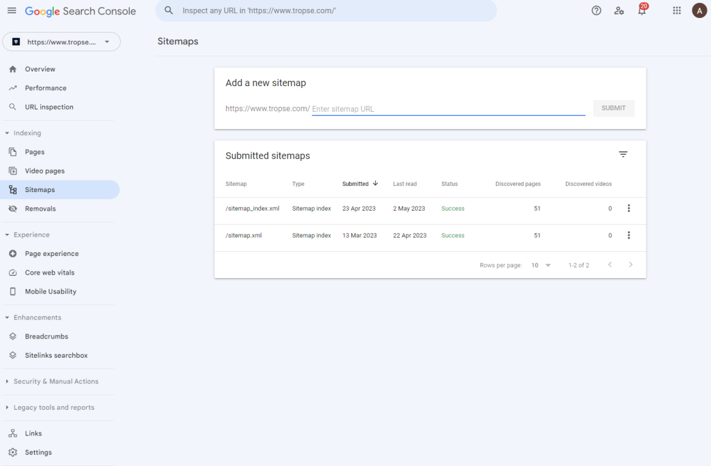 Sitemap-rapporten i Google Search Console