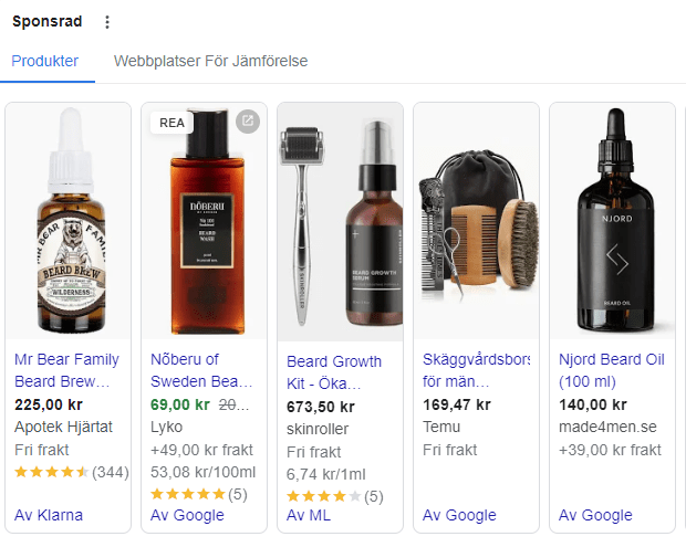 Google Shopping-annonser i sökresultatet