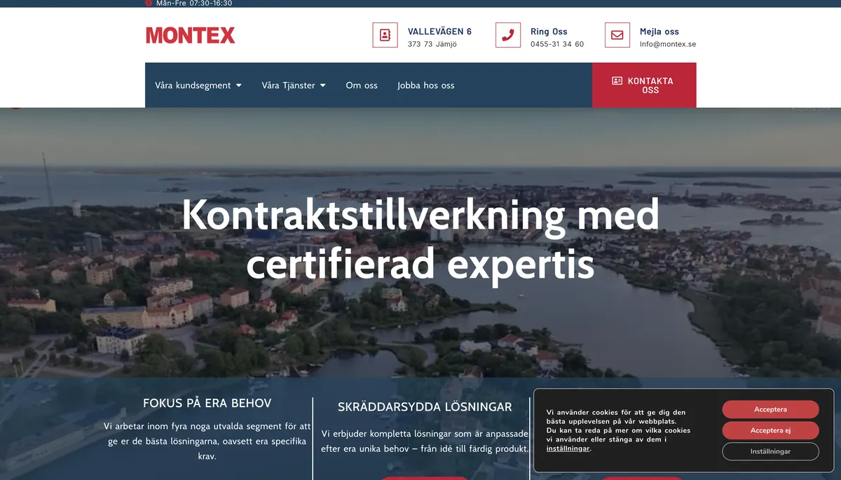 Skärmdump av startsidan på montex.se