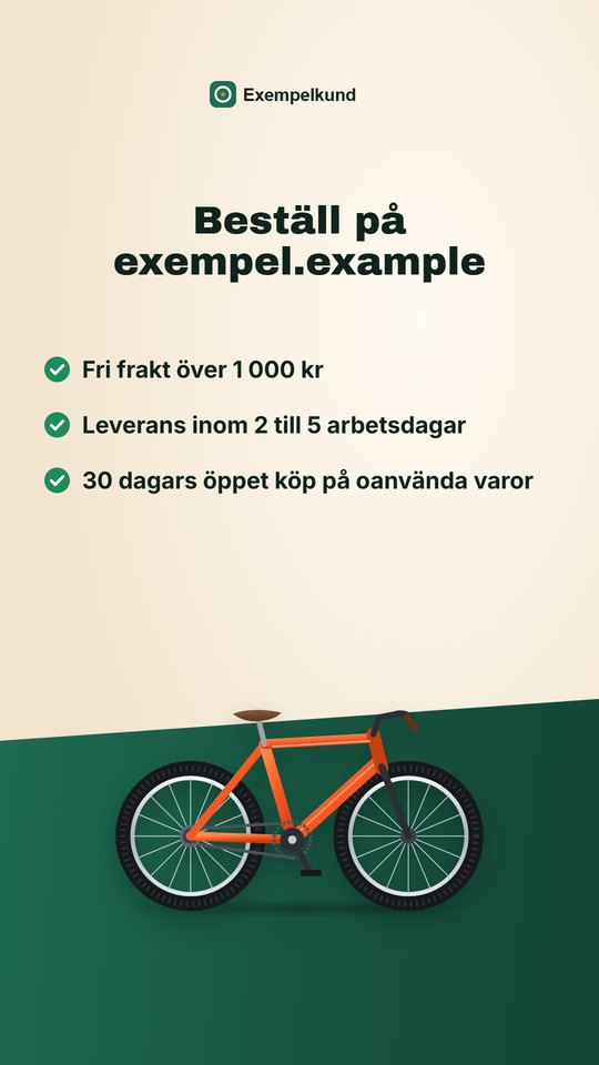 Storyboard för scen 3 i 9:16: adressen exempel.example och tre löften med gröna bockar